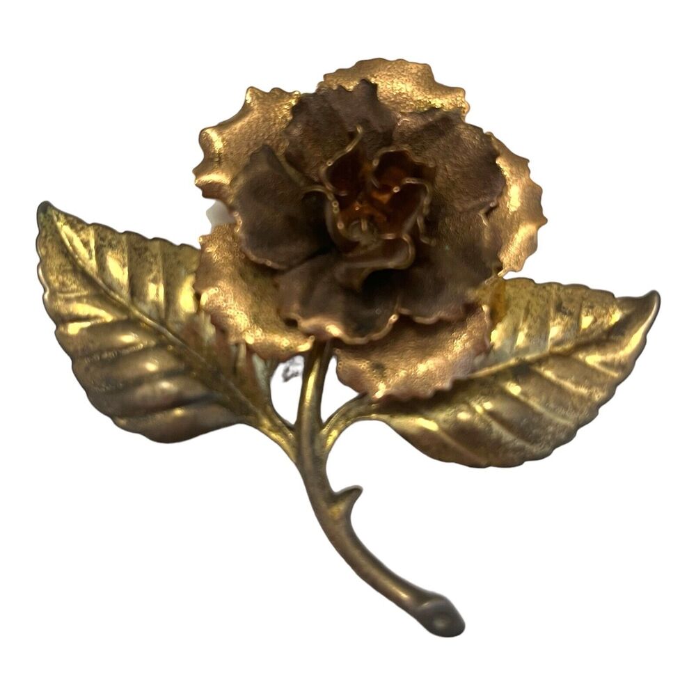 Vintage 1960s Dimensional Flower Brooch Sculpted Floral Gold Tone Pin - 5T